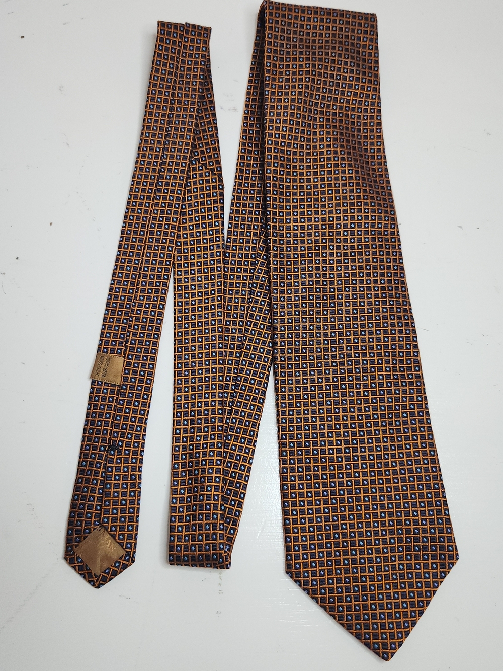 Men's Orange and Navy Geometric Silk Tie - Today's Man